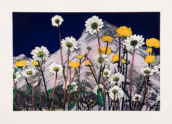 Blumen vor Gebirge