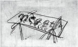 Tisch mit Buchstaben  "negativ"