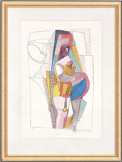 weibliche Figur in Mieder und Strapsen
