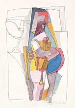 weibliche Figur in Mieder und Strapsen